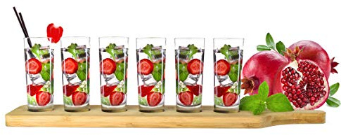 Sendez 6 Schnapsgläser mit Holzbrett – Shotgläser Set 60 ml Verkostungsset – Tequila Gläser, Wodka Stamper & Shot Gläser aus Glas – Bar Zubehör für Party & Geschenk