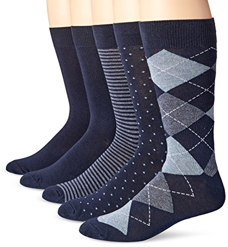 Amazon Essentials Chaussettes Habillées Confortables À Motifs Homme, 5 Paires, Bleu Marine Nouveauté, 41-46