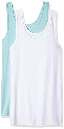 Amazon Essentials Damen Tanktop, Schmale Passform, 2er-Pack, Aquablau/Weiß, S