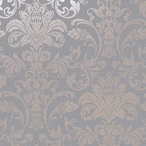 Holden Decor Glistening Damask 12712 Indulgence Wallpaper 10.05 m x 0.53 m Grey Rose Gold