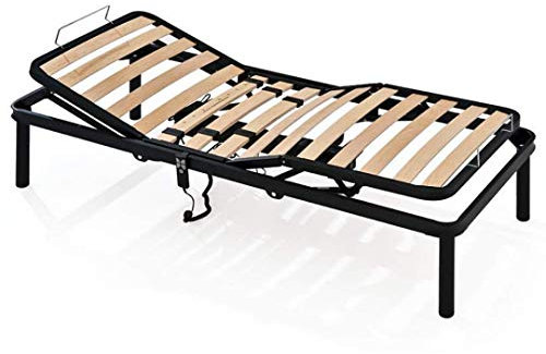 EVERGREENWEB Best ELECTRIC Slatted Wooden Bed Base MOTORIZED Reinforced with Double Iron Structure + 4 Removable Legs (90 x 200 cm)