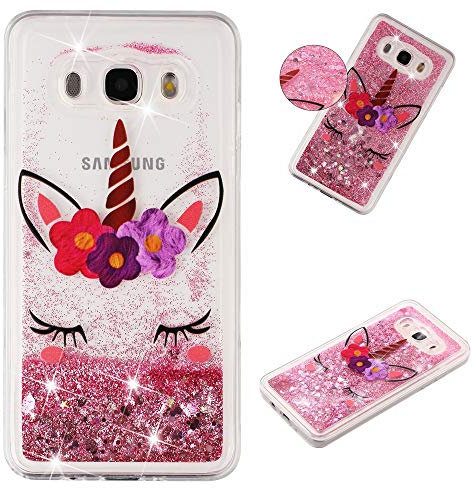 per Samsung Galaxy J5 2016/J510 Custodia,per Samsung Galaxy J5 2016 Sabbie Mobili Liquid Back Cover 3D Glitter Trasparente Brillantini Sequin Cristallo Copertura Protettiva Case Morbido ,Unicorno