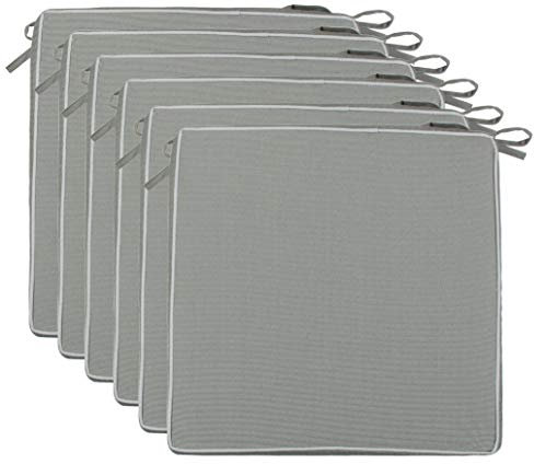 Brandsseller 6er Set Sitzkissen 40x40x4 cm – Wasser- & schmutzabweisende Stuhlkissen mit Bindebändern & Paspel – Für Innen & Außen – Garten, Terrasse, Küche – Stone