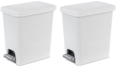 Sterilite Rechteckiger Abfalleimer, kleiner, weißer Deckel und Boden mit Titan-Pedal und Auskleidung