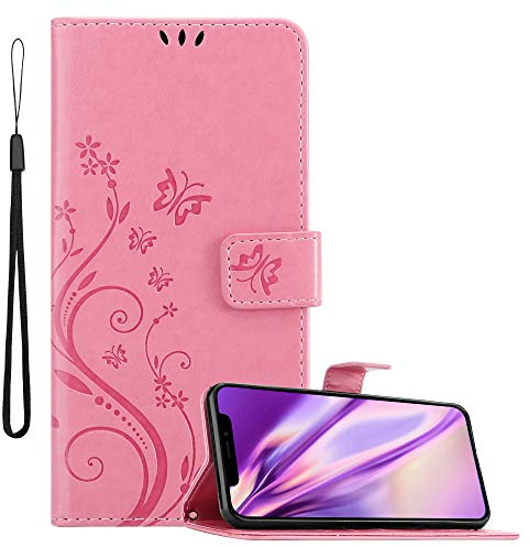 Cadorabo Hülle kompatibel mit Apple iPhone X/XS Blumen Design aus Kunst Leder Flip Klappbare Stoßfeste Magnetische [Standfunktion] [Kartenfächern] Cover Hülle für iPhone X/XS Tasche in Rosa