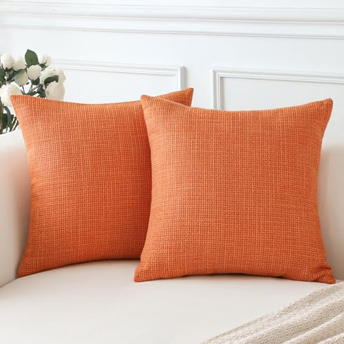 Artscope 2er Set Kissenbezug Einfarbig Wurfkissenbezug, Leinen Kissenbezüge Moderne Dekokissen Kissenhülle Set Kissen Fall für Sofa Auto Schlafzimmer Zuhause Dekor 16x16 Zoll 40x40cm Orange