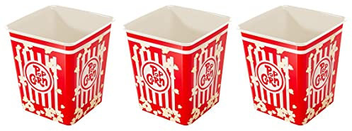 Kigima Juego de 3 vasos de palomitas de maíz (3 L), color rojo y blanco