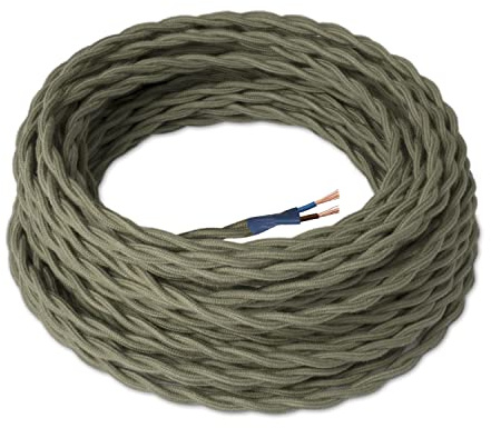 Amarcords - Textile Electrical Wire color SAGE braided flax 3 meters to 2 conductors 2x075 - Wire coated in colored vintage fabric for chandeliers and lamps applique lampshades.