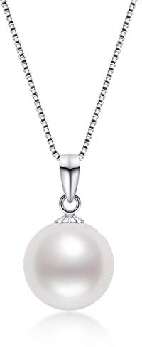DENGGUANG Real 18 Carat Gold Pearl Pendant with 925 Sterling Silver Chain, Freshwater Cultured Pearl Necklaces Gifts for Women (White Gold)