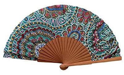 Spanischer Handfächer Aire – Holz und Baumwolle – 23 cm – Jute-Hülle und -Bezug – Modeaccessoire – Handgefertigt in Spanien – Events und Geschenke – Geometries Collection – Tusitala Barcelona