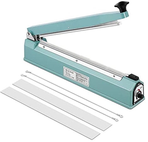 Flexzion 400mm (16) Impulse Sealer 400W (UK Plug) Manual Hand Sealing Machine, Portable Heat Seal Packer for Plastic Poly Shrink Wrap Bag Flim with Repair Kit Wire Element Teflon Tape Adjustable Tape