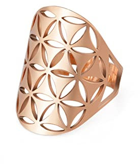 Blume des Lebens Ring verstellbare filigrane Blume Ringband für Frauen große hohle Fingerringe Cosplay Party Schmuck (verstellbarer, 312, Roségold-Ton)
