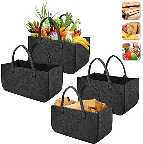 ACXIN 4 Stück Filzhandtasche, 30kg Belastbare Multifunktionshandtasche, Hochwertiger Einkaufskorb, Großvolumige Einkaufstasche (Dunkelgrau)