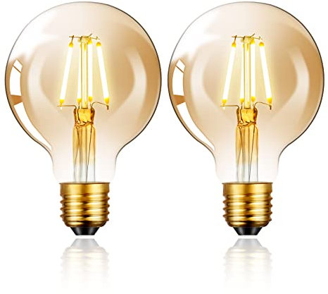 Sarveeta Edison Vintage Glühbirne E27, G80 Retro LED Filament Lampe 6W,600LM,2800K Warmweiß,2 Stück