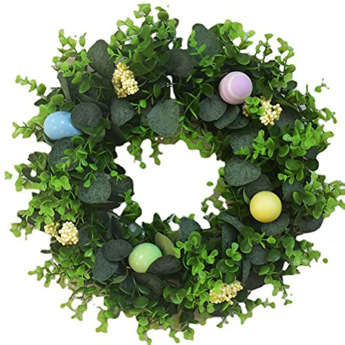 Ostern Osterei Dekokranz, Osterkranz Grün Ostern Frühling Kranz Osterkranz mit Bunten Ostereiern Künstliche Blumen Kränze Girlande Wandkranz Türkranz Osterdekofür Tür Wand Fenster Frühling Deko,30cm