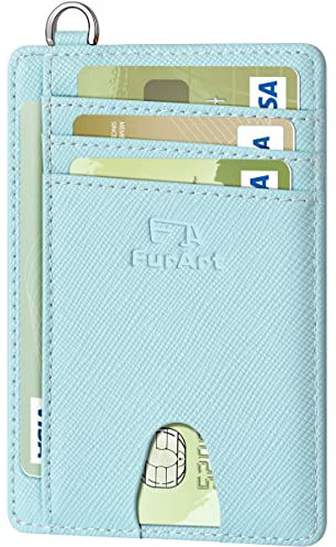 FurArt Portafoglio Minimalista Sottile Porta Carte di Credito Blocco RFID per Donne e Uomini con Grillo a D Smontaggio, azzurro chiaro, Porta carte