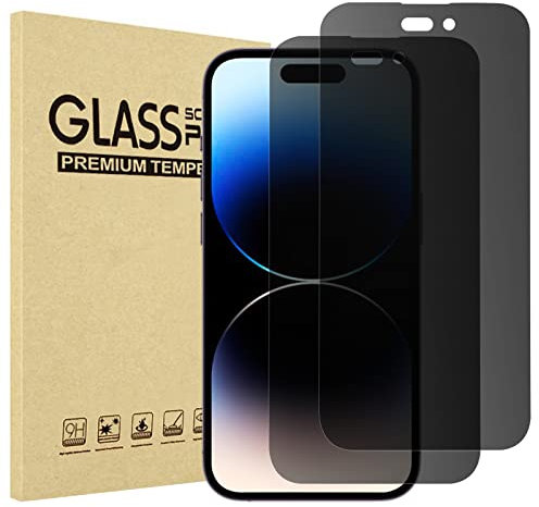2 Pack ProCase Privacy Screen Protector for iPhone 14 Pro 6.1 inch 2022, Tempered Glass Anti-Spying Black Dark Screen Film Guard
