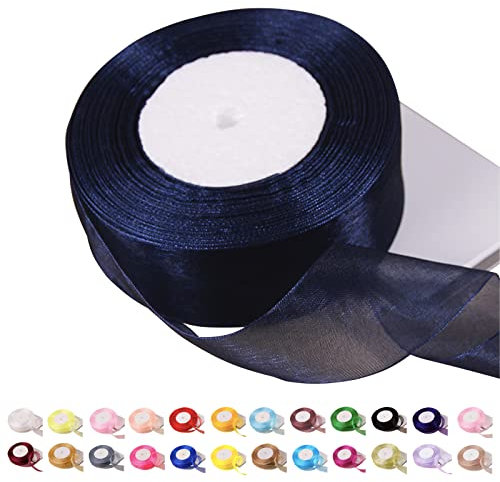 POPOYU Chiffonband Dunkelblau,40mmx45m Organzaband Dunkelblau Schleifenband Hochzeit Geschenkband Hochzeit Tüllband Transparent Satinband Dunkelblau·für Weihnachten Hochzeit·Taufe Geburtstag