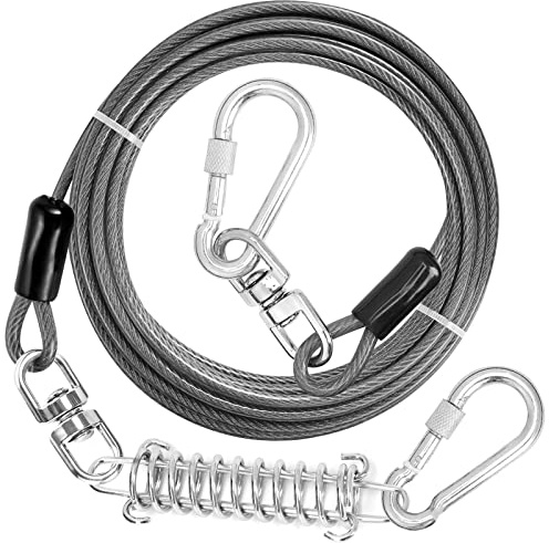 jenico Hundeleinenkabel mit Drehhaken und Stoßfeder, 30/30/40/15/40/50/20/227/30/45 m, Laufseil mit Drehhaken und Stoßfeder, Hundeleine für Hof Outdoor und Camping, für kleine bis mittelgroße