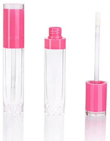 COSIDEA Lot de 26 tubes de gloss à lèvres vides de 8 ml avec baguette transparente, conteneurs ronds rose rose pour gloss à lèvres