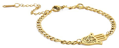 EUEAVAN Hamsa Hand der Fatima Armband Amulett Knöchelkette Fußkettchen Verstellbarer Anhänger Armreif Charme Armband Edelstahl Schmuck Geschenk Frauen Mädchen (Gold)