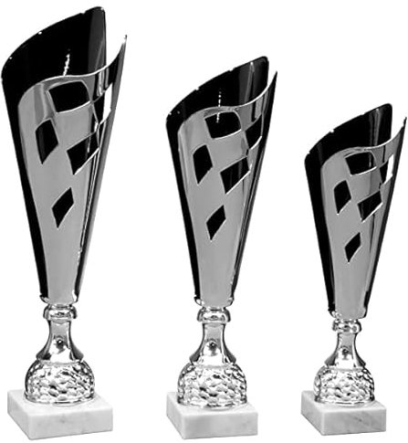 eberin · Pokal Motorsport, Silber-schwarz, mit Wunschtext, wählbar in 3 Größen, oder als 3er-Serie, Größe 47,5 cm