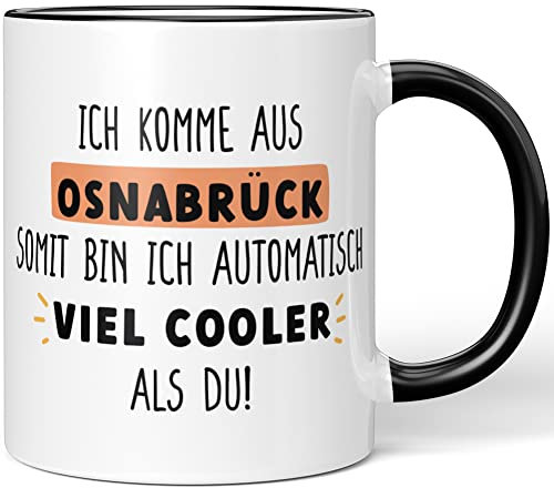 JUNIWORDS Tasse, Ich komme aus Osnabrück, somit Bin ich automatisch viel Cooler als du!, Schwarz (1009099)