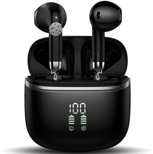 POMUIC Bluetooth Kopfhörer 5.3, In Ear Kopfhörer Kabellos Stereo mit HD Mic, LED Anzeige, Tiefer Bass, IPX7 Wasserdicht Ohrhörer mit für Arbeit und Reisen
