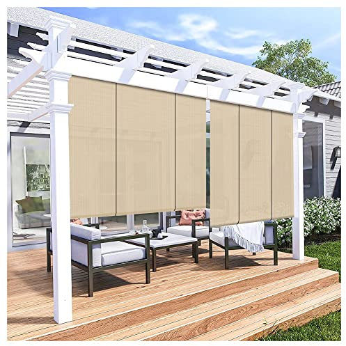 XXIOJUN Außen-Rollo Jalousien - Outdoor Roll Up Schatten Privatsphäre Für Deck Pergola Balkon Terrasse Veranda - Atmungsaktive Mesh-Gewebe (Farbe : Wheat Color, Größe : 5' Wx9.9' H)