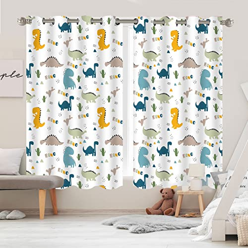 YISURE Dinosaur Eyelet Blackout Curtains, 52x72 Inch, 2 Panels | Cute Cartoon Light Darkening Window Drapes, Decorative Nursery Curtains for Kids Bedroom