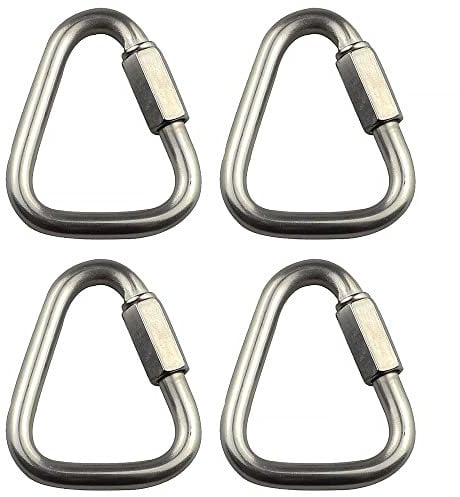 Carabiner Buckle, 4PCS 4mm Triangle Link Chains, Stainless Steel Triangle Buckle Climbing Carabiner Quick Connect, Spring Snap Key Clip Hook Screw Gate Buckle