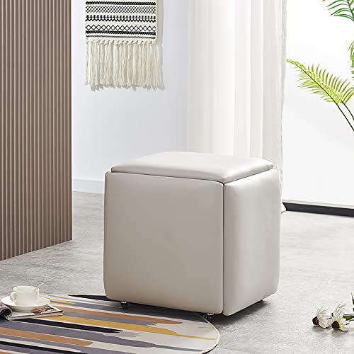 Chaise cubique Pouf gigogne 5 en 1, tabourets empilables, Petits tabourets Repose-Pieds carrés en Faux PU, Repose-Pieds avec roulettes pour Salon, Salle à Manger,I,45 * 45 * 45CM