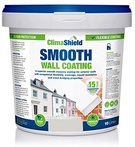 ClimaShield Wall Coating Smooth - Wessex Stone, 10L - Grey Masonry Paint & Durable Acrylic Paint for Walls to Waterproof & Protect Brick, Render, Cement & Concrete. Lasts up to 15 years