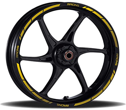 Adesivi Cerchioni Moto Set Completo per 2 Ruote 17 Pollici Strisce Cerchi Custom Vari Colori universale Mod.1 cod.RT001 (091 ORO)