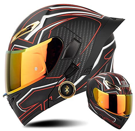 Bluetooth Motorradhelm ECE-geprüfter Klapphelm Modulare Helm Erwachsene Damen und Herren mit Doppelvisier, Lautsprechermikrofon Geräuschunterdrückung Multifunktional Bluetooth