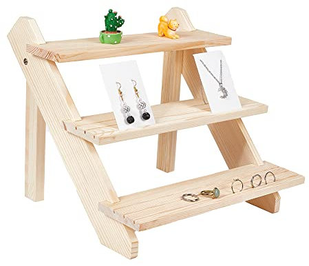 NBEADS 3-Tier Log Retail Ohrring Display Riser, Ohrringhalter Abnehmbarer Schmuckkartenständer Aus Holz Für Den Einzelhandel Mit Nut Für Die Aufbewahrung von Schmuck, 30x39x24cm
