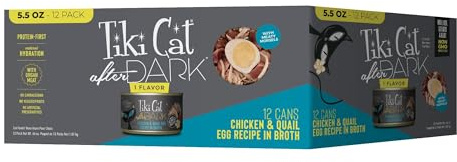 Tiki Cat After Dark, Chicken & Quail Egg, High-Protein and 100% Non-GMO Ingredients, Wet Cat Food for Adult Cats, 5.5 oz. Cans (Pack of 12)