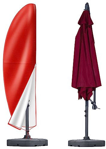 OKPOW Cantilever Parasol Cover Waterproof, Fit for 2.5m 2.7m 3m 4m Patio Large Overhanging Outdoor Parasol 600D Oxford UV Resistant Windproof Garden Umbrella Cover with Zip Red