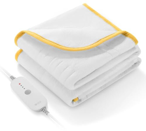 CURECURE Elektrisch beheizte Matratzenunterlage mit 4 Heizstufen, schnellem Aufheizen, 10-Stunden-Abschaltautomatik, maschinenwaschbar, Überhitzungsschutz und 150 x 80 cm (Weißgelber Rand)