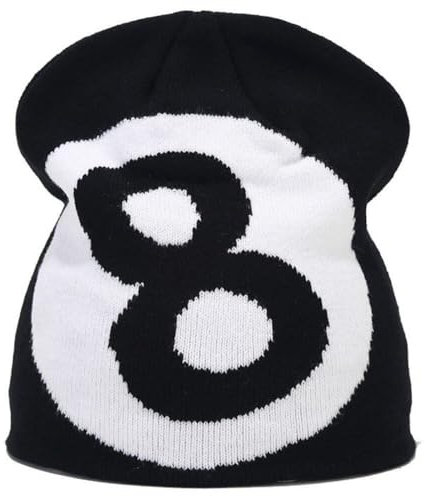 Strickmütze aus Wolle, Beanie Cargo Y2k-Mütze mit Nummer 8 Bedruckt, warme Strickmütze für den Winter, Unisex, Slouchy Beanies für den Winter im Freien