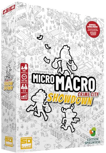 SD GAMES Micro Macro Showdown - Jeu détective pour résoudre les crimes de la ville Crime City, 120 cartes avec 16 cas intrigants, 1 à 4 joueurs recommandés à partir de 10 ans