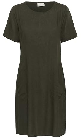 KAFFE Damen Damenkleid, Rundhalsausschnitt, Kurze Ärmel, reguläre Passform, Taschen über dem Knie Kleid, Forest Night, 36