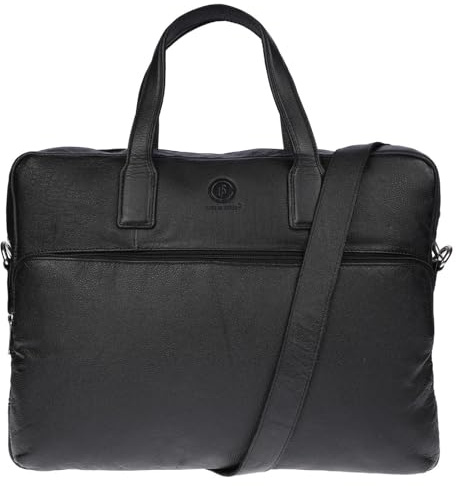 Christian Wippermann große echt Leder 15,6 Zoll Laptoptasche für Herren und Damen Aktentasche Umhängetasche (Schwarz)