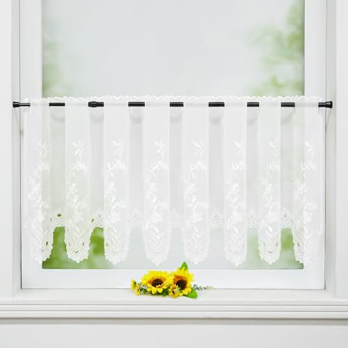 Joyswahl Scheibengardinen Küche Bistrogardine modern »Juna« Voile Gardinen Kurz Weiß Küchengardinen Landhaus Kurzstores Weiß HxB 90x150cm 1 Stück