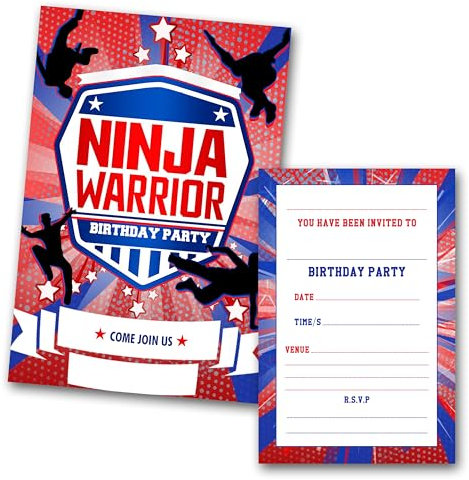 Ninja Warrior Einladungen zum Schreiben auf Geburtstagsparty, 12 Stück