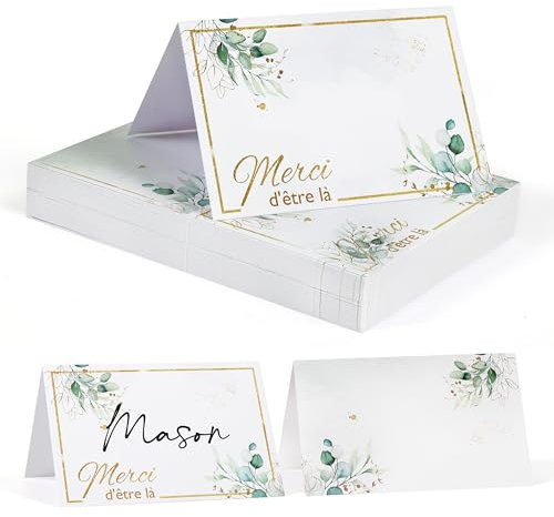 Lot de 50 cartes de place, 5,5 x 8,5 cm, marque Place Mariage avec Lettres Merci d'Etre Là, Marque Place, Carte de Table, Porte Nom Table Cartons, Placement Cartes Nom de Anniversaire