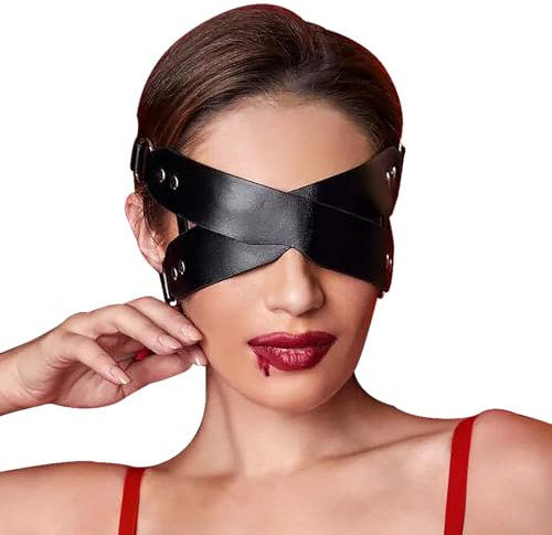 WENTPOL Sex SM Leder Augenbinde Gekreuzte Augenmaske mit Nieten Sexy Augenbinde BDSM Augenmaske Schwarz PU Leder Maske SM Binding Leder Augenmaske SM Augenmaske Erotik Augenbinde Sex Cosplay Maske