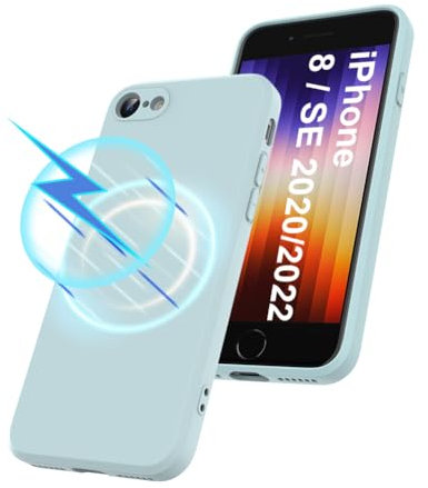 Garegce Magnetic Case for iPhone SE 2020/SE 2022 and iPhone 8, Compatible with MagSafe, Shockproof, Ultra Thin Silicone Mobile Phone Case for iPhone SE 2nd/3rd Generation, 4.7-Light Blue