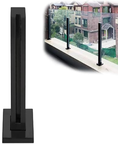 Poste de Barandilla de Vidrio Poste de Barandilla de Cristal Negro para Escaleras Villas, Sistema de Soporte para Barandilla Dde Vidrio Abrazadera para Balaustrada, Poste de Barandilla Vidrio con Kit