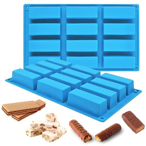 2 stampi in silicone a 12 fori, a forma di barretta per cereali, rettangolari, grandi barrette per cereali, barrette energetiche in silicone, adatte per barrette di cereali, cioccolato, budino